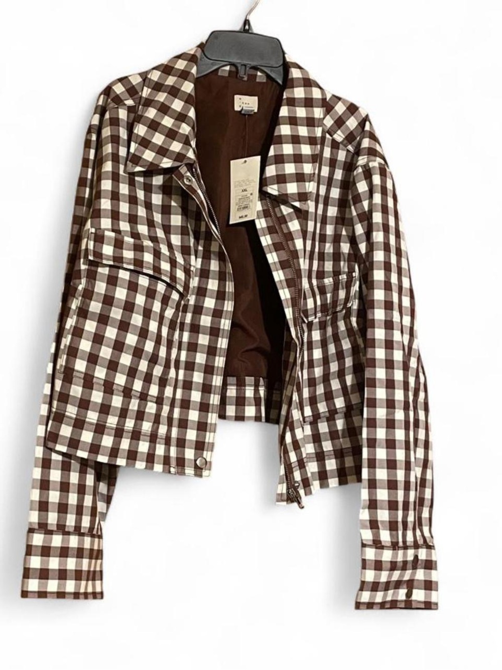 A New Day Checked Brown & White Cropped Jacket